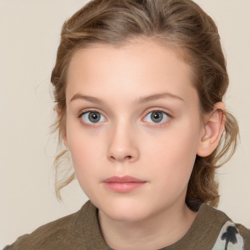 Neutral white child female with medium  brown hair and brown eyes