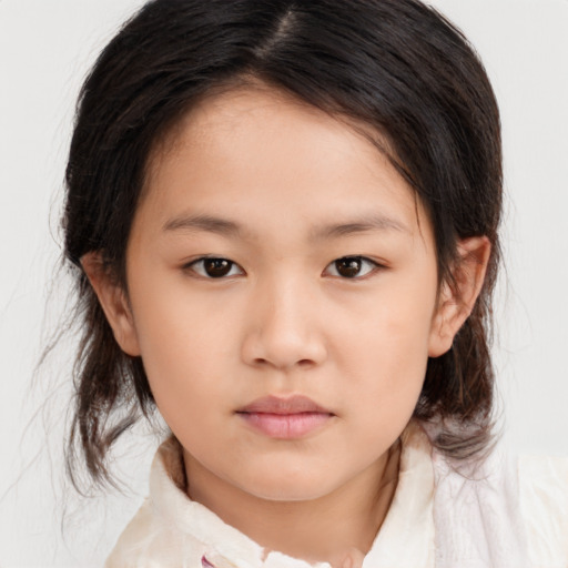 Neutral asian child female with medium  brown hair and brown eyes