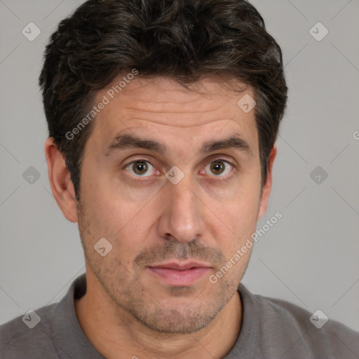 Neutral white adult male with short  brown hair and brown eyes