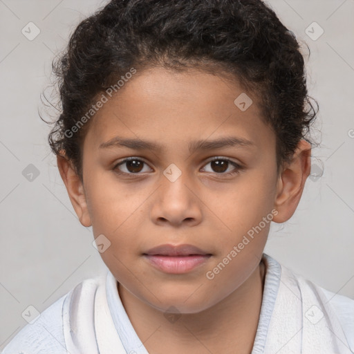 Neutral white child female with short  brown hair and brown eyes