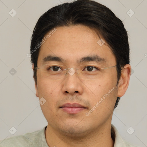 Neutral asian young-adult male with short  brown hair and brown eyes