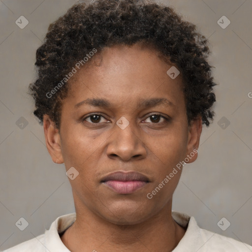 Neutral black young-adult female with short  brown hair and brown eyes