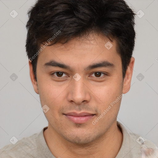 Neutral asian young-adult male with short  brown hair and brown eyes