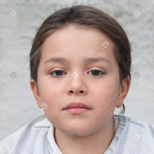 Neutral white child female with short  brown hair and brown eyes