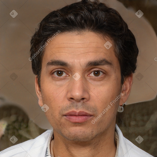 Neutral white adult male with short  brown hair and brown eyes