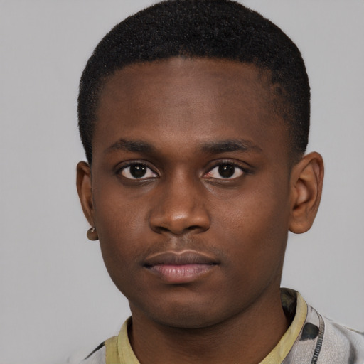 Neutral black young-adult male with short  brown hair and brown eyes