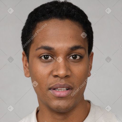 Neutral black young-adult male with short  brown hair and brown eyes