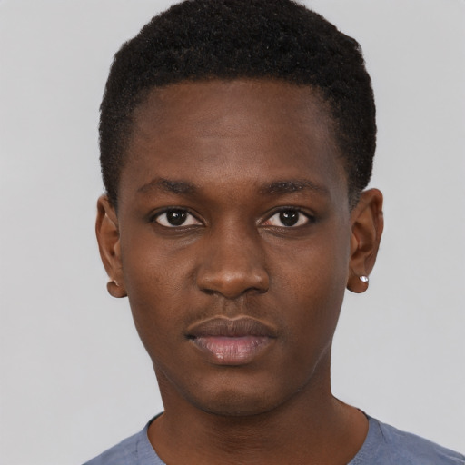Neutral black young-adult male with short  brown hair and brown eyes