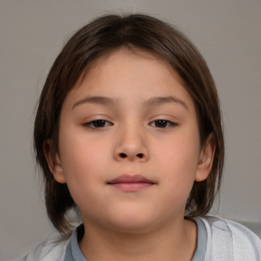 Neutral white child female with medium  brown hair and brown eyes