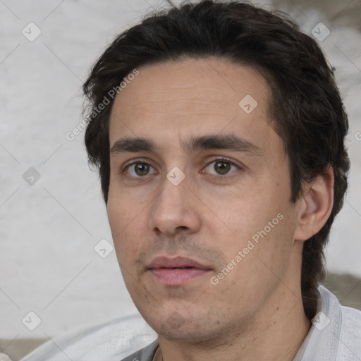 Neutral white adult male with short  brown hair and brown eyes