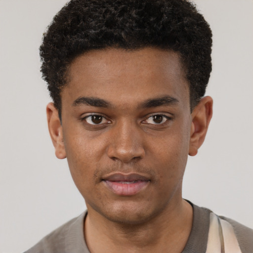 Neutral black young-adult male with short  brown hair and brown eyes