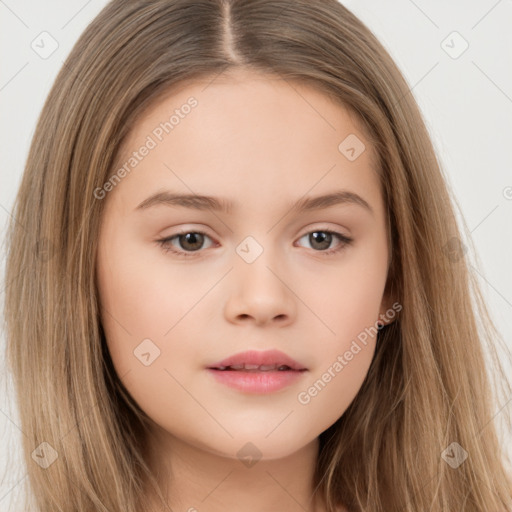 Neutral white child female with long  brown hair and brown eyes