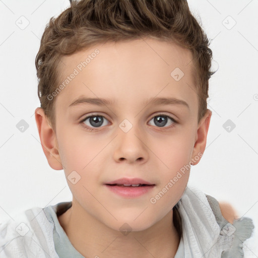 Neutral white child female with short  brown hair and brown eyes