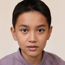 Joyful white child female with short  brown hair and brown eyes
