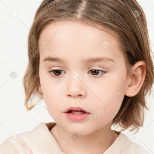 Neutral white child female with medium  brown hair and brown eyes