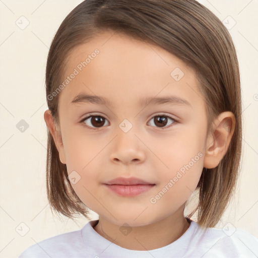 Neutral white child female with medium  brown hair and brown eyes