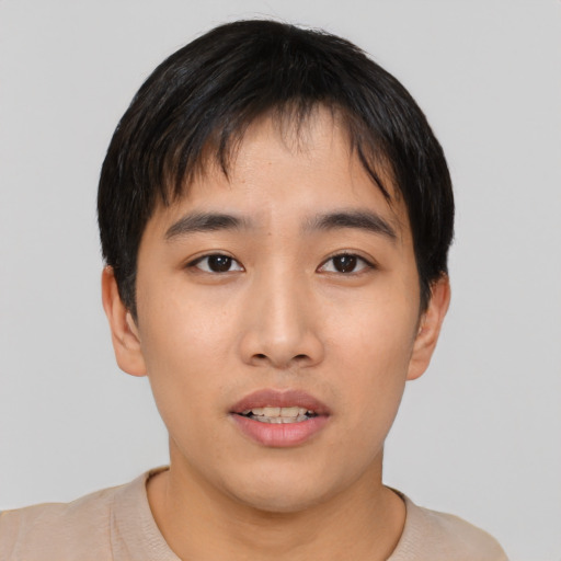 Neutral asian young-adult male with short  black hair and brown eyes