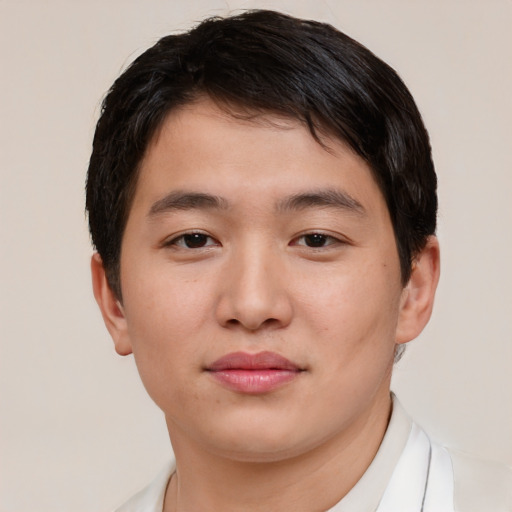 Neutral asian young-adult male with short  brown hair and brown eyes