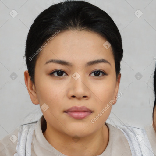 Neutral asian young-adult female with short  black hair and brown eyes