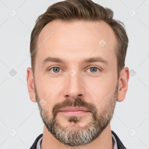 Neutral white adult male with short  brown hair and brown eyes