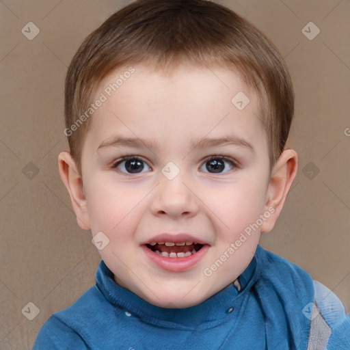 Joyful white child male with short  brown hair and brown eyes