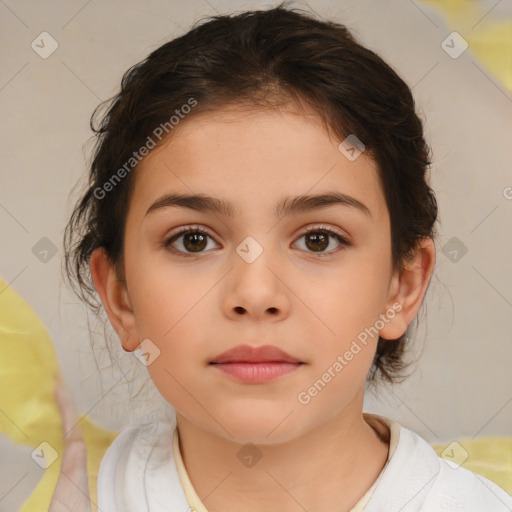 Neutral white child female with medium  brown hair and brown eyes