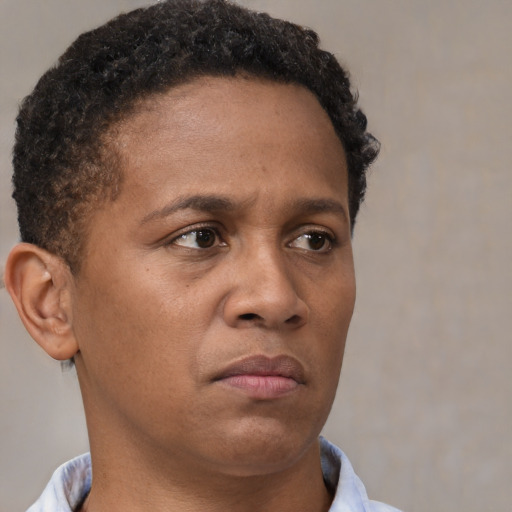 Neutral black young-adult male with short  brown hair and brown eyes