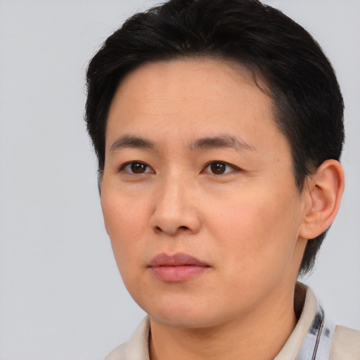 Neutral asian young-adult male with short  black hair and brown eyes