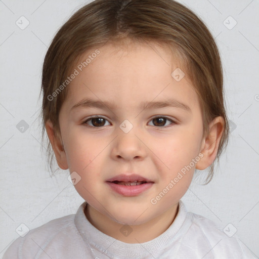 Neutral white child female with medium  brown hair and brown eyes