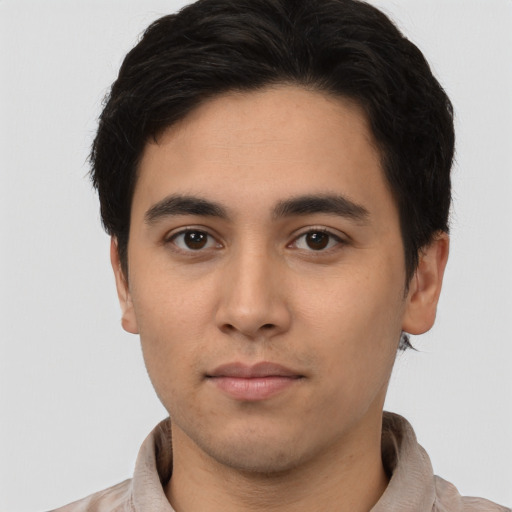 Neutral asian young-adult male with short  black hair and brown eyes