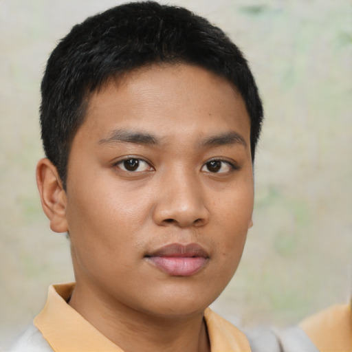 Neutral asian young-adult male with short  brown hair and brown eyes