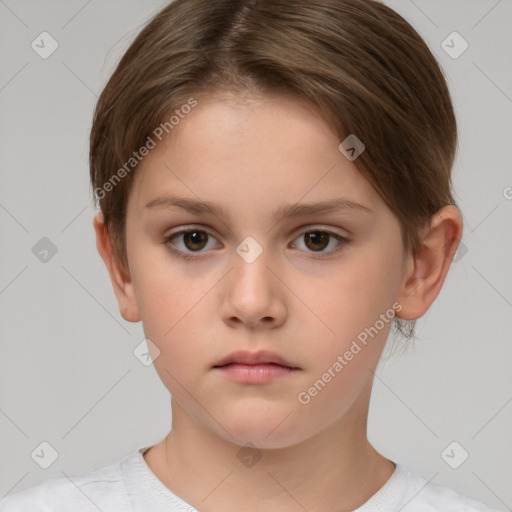 Neutral white child female with short  brown hair and brown eyes