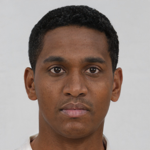 Neutral black young-adult male with short  brown hair and brown eyes