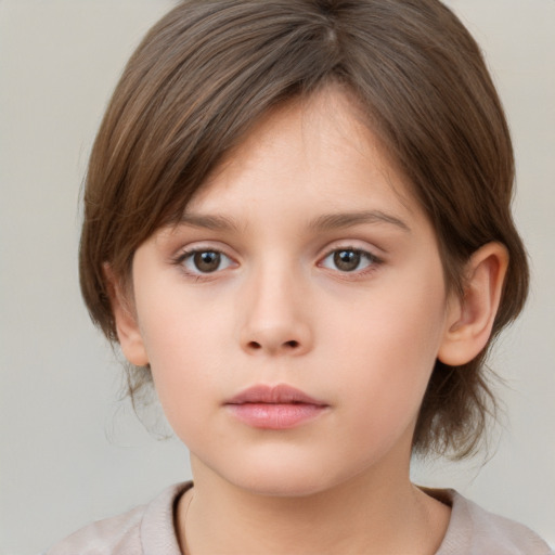 Neutral white child female with medium  brown hair and brown eyes