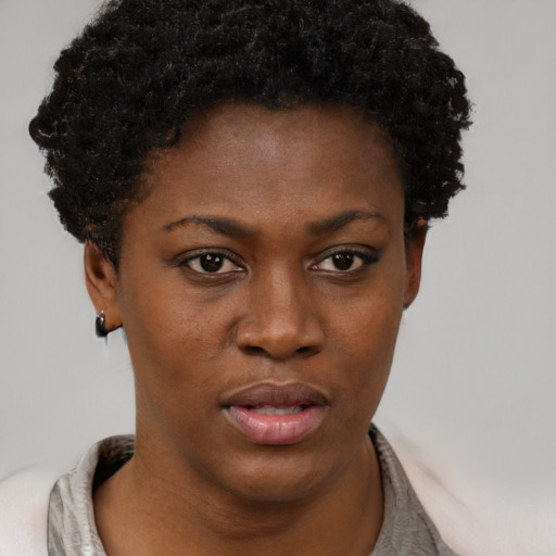 Neutral black young-adult female with short  brown hair and brown eyes