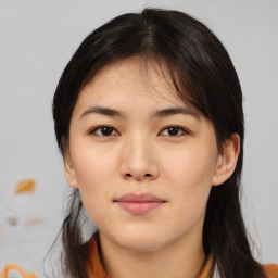 Neutral asian young-adult female with medium  brown hair and brown eyes