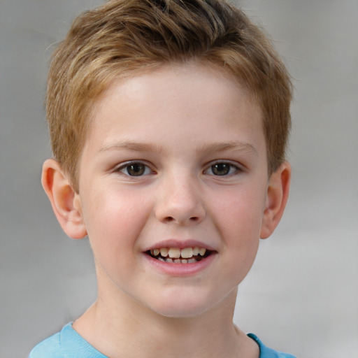 Joyful white child male with short  brown hair and brown eyes