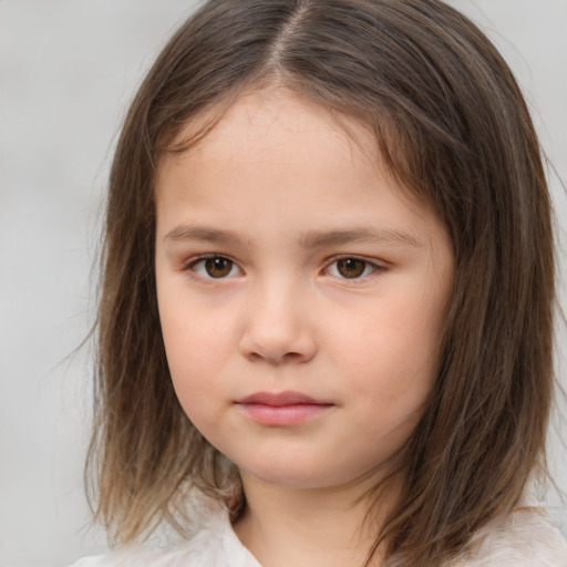 Neutral white child female with medium  brown hair and brown eyes