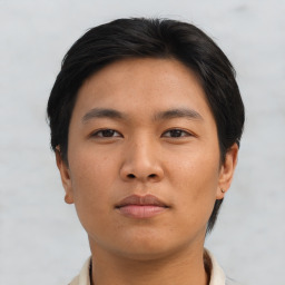 Neutral asian young-adult male with short  brown hair and brown eyes