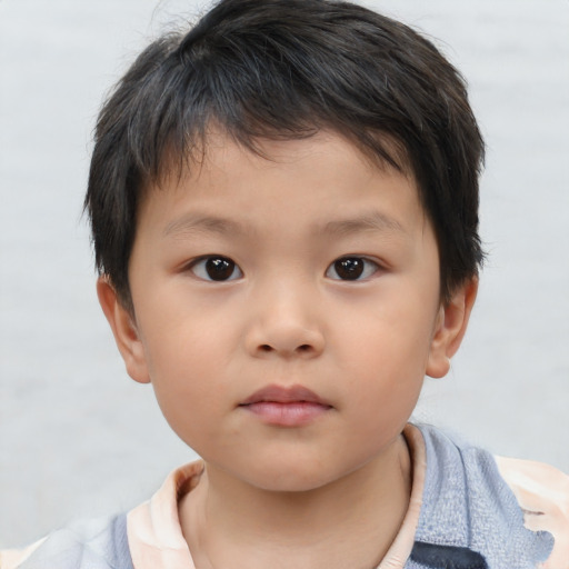 Neutral asian child male with short  brown hair and brown eyes