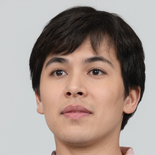 Neutral asian young-adult male with short  brown hair and brown eyes