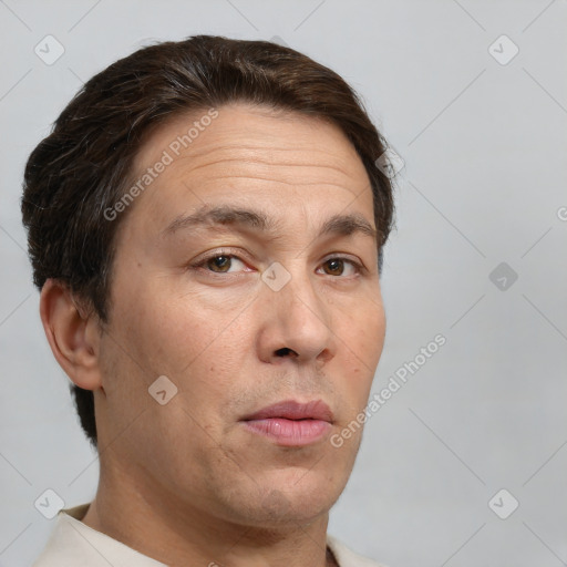 Neutral white adult male with short  brown hair and brown eyes