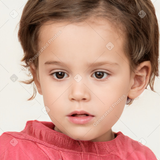 Neutral white child female with short  brown hair and brown eyes