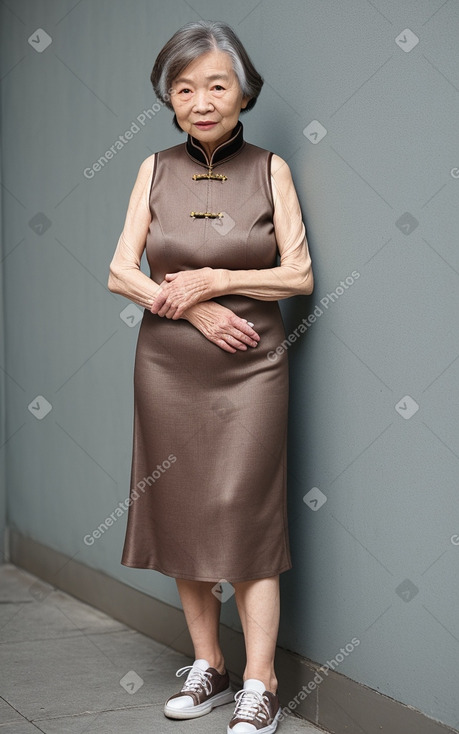 Chinese elderly female with  brown hair