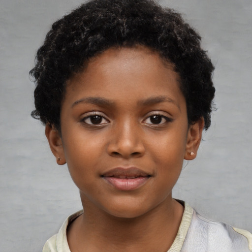 Neutral black child female with short  brown hair and brown eyes