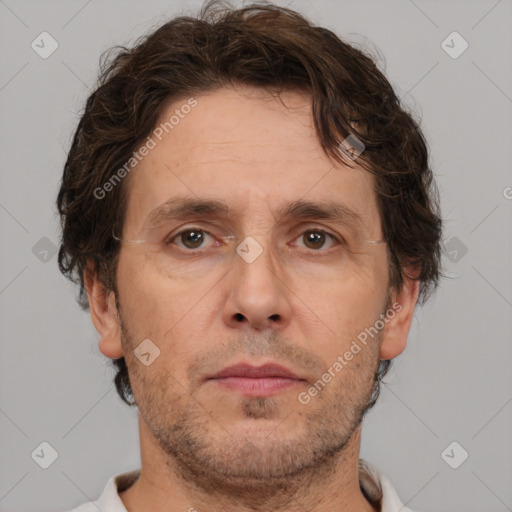 Neutral white adult male with short  brown hair and brown eyes