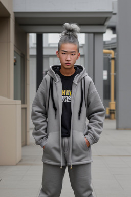 Mongolian teenager boy with  gray hair