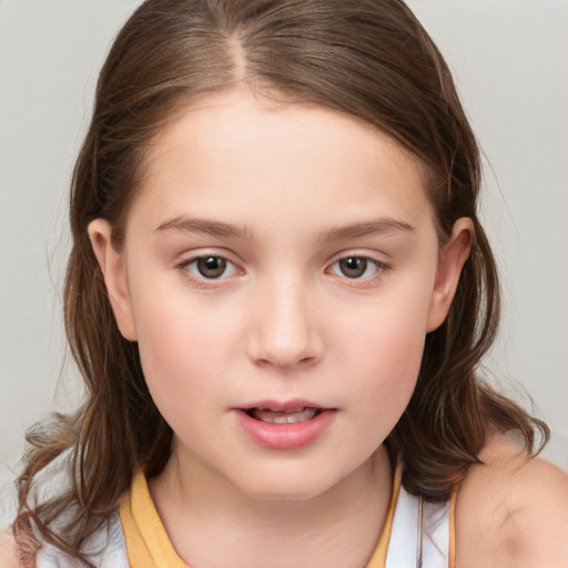 Neutral white child female with medium  brown hair and brown eyes