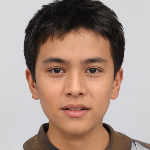 Neutral asian young-adult male with short  brown hair and brown eyes