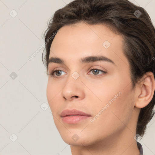 Neutral white young-adult male with medium  brown hair and brown eyes